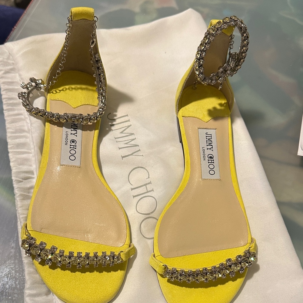 Jimmy Choo Yellow Heels with Crystal Accents